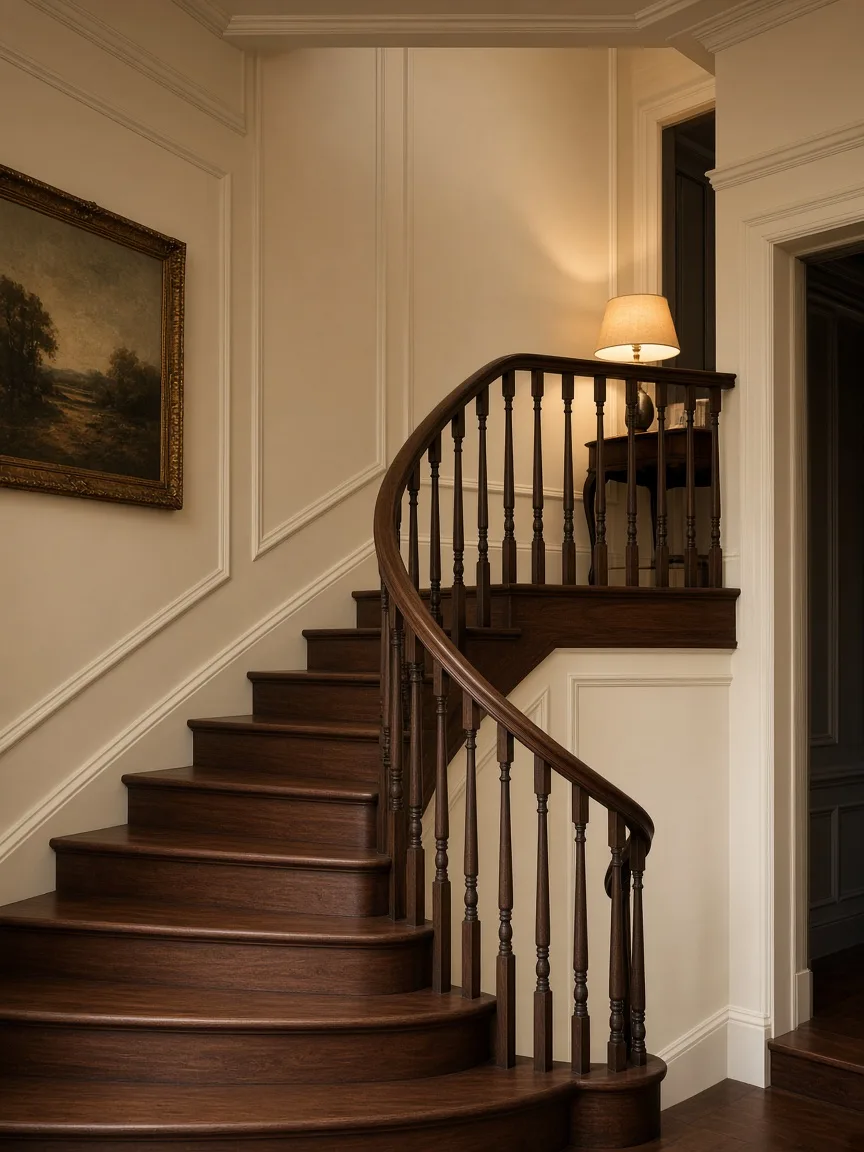 Walnut staircase in a London townhouse hotel
